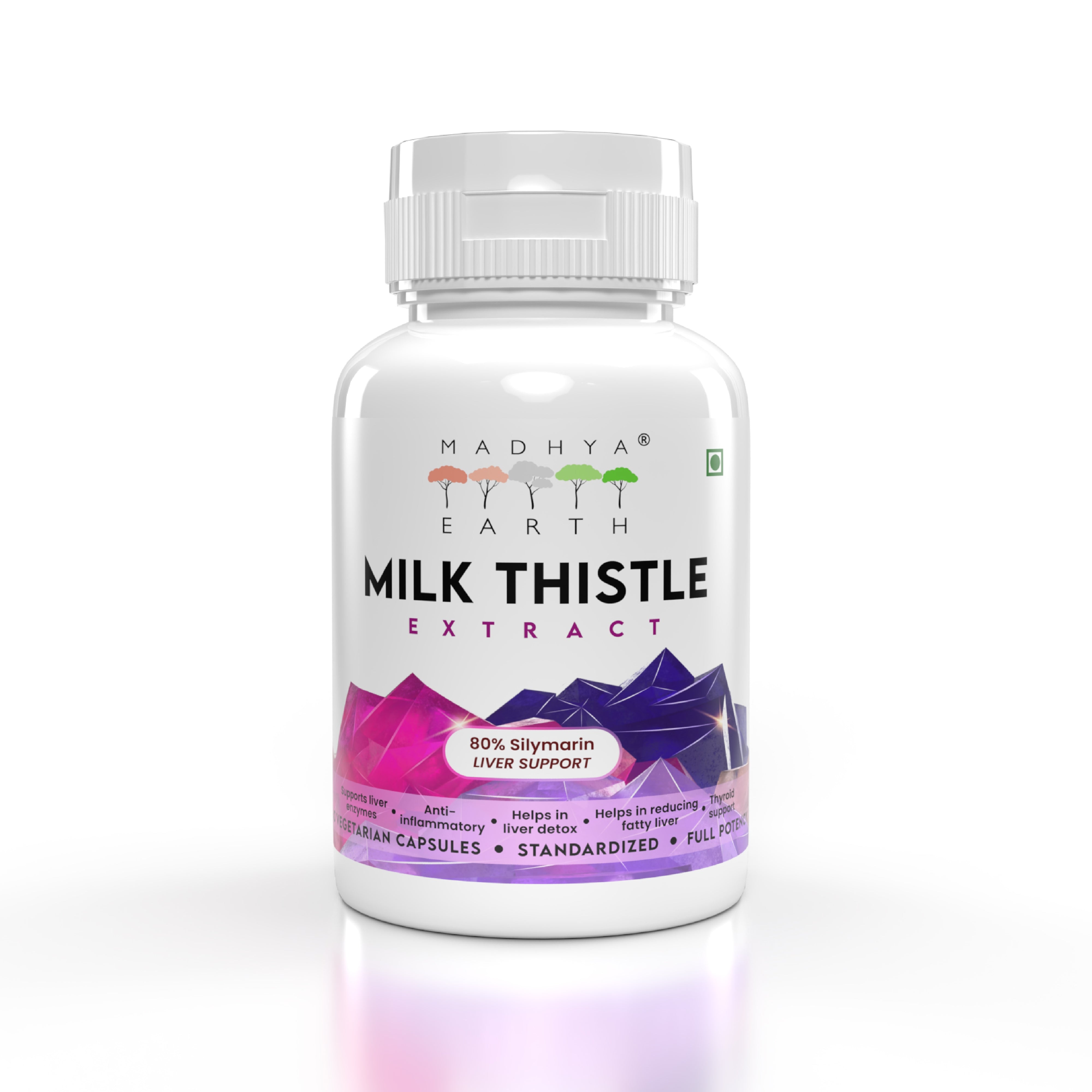 Madhya Earth Milk Thistle Extract Capsules 650mg Bottle of 60 Capsule